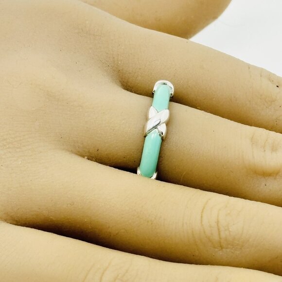 Size 8 Tiffany Signature X Kiss Ring in Blue Enamel and Sterling Silver - Picture 6 of 8